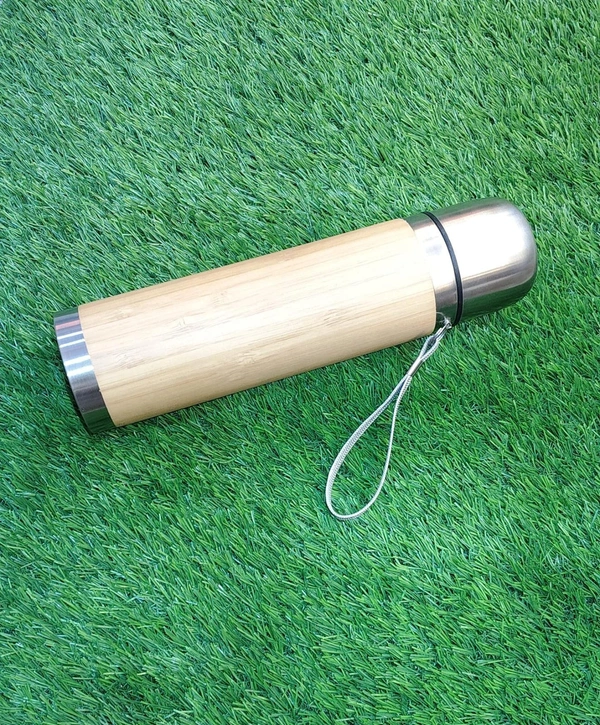 Engraved Steel Bamboo Wooden Bottle