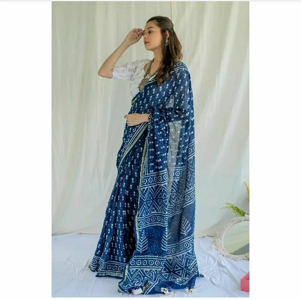 MULMUL COTTON SAREES - Blue