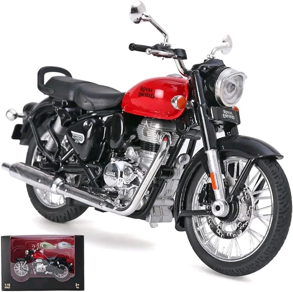 Patna Toys Royal Scale Model Enfield Motorcycle Toy – Pull Back Action, Detailed Miniature Replica for Collectors and Enthusiasts Classic 350 Bullet Bike DIY Motorcycle Scale Model 1:15 Interchangeable Fuel Tanks, Convertible Seats (Assorted Colour)