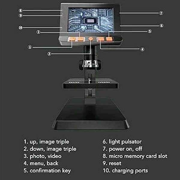 Digital Electronics Microscope 1000x 4.3inch Lcd Portable 1080HD With 8 High Brightness Led 180 Degree Adjustments .