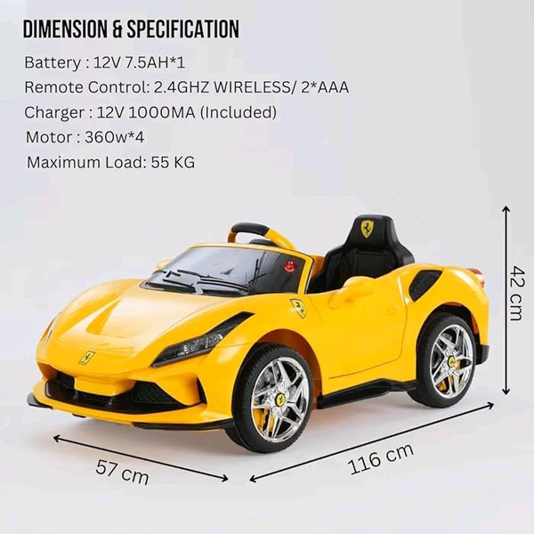 HOT GARAGE Hot Garage 12V Battery Operated Ride On Ferrari F8 Car for Kids with Remote Control With Smoke function (Yellow)