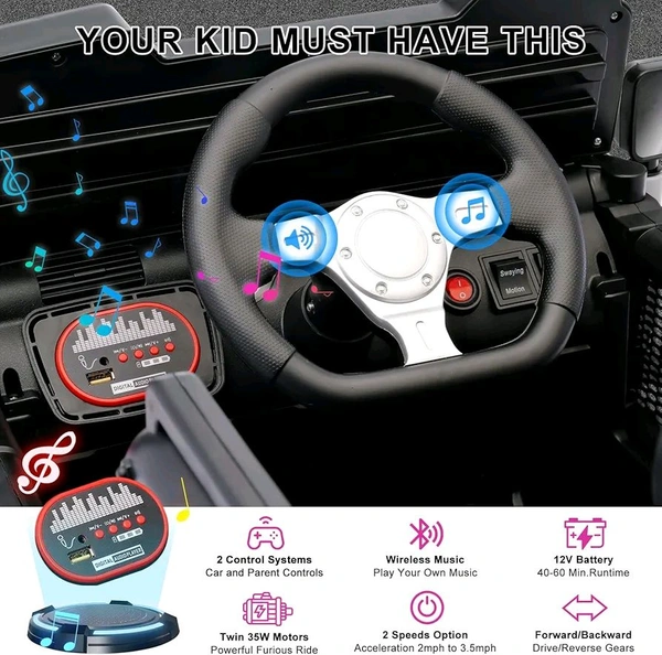 HOT GARAGE Hot Garage 12V Electric Ride-On Truck for Kids: Ride on Jeep with Parental Remote Control,Openable Doors, Music & MP3 Connectivity - Safe & Durable Electric VehicleToy for Girls Boys(Grey)
