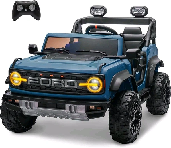 Hot Garage 2 Seater Ride On Car for Kids, 24v Licensed Ford Bronco Raptor Electric Power Ride On Truck Toy with Remote Control, 4 Wheels Shock Absorption, Soft Start, Bluetooth, Radio, 3 Speed - Blue
