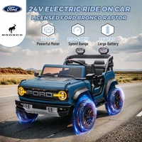 Hot Garage 2 Seater Ride On Car for Kids, 24v Licensed Ford Bronco Raptor Electric Power Ride On Truck Toy with Remote Control, 4 Wheels Shock Absorption, Soft Start, Bluetooth, Radio, 3 Speed - Blue
