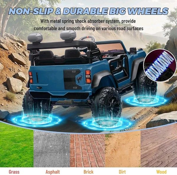Hot Garage 2 Seater Ride On Car for Kids, 24v Licensed Ford Bronco Raptor Electric Power Ride On Truck Toy with Remote Control, 4 Wheels Shock Absorption, Soft Start, Bluetooth, Radio, 3 Speed - Blue
