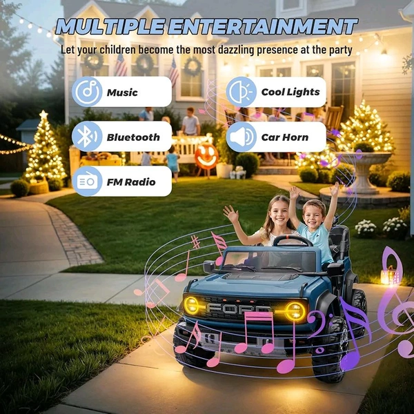 Hot Garage 2 Seater Ride On Car for Kids, 24v Licensed Ford Bronco Raptor Electric Power Ride On Truck Toy with Remote Control, 4 Wheels Shock Absorption, Soft Start, Bluetooth, Radio, 3 Speed - Blue
