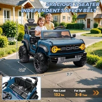 Hot Garage 2 Seater Ride On Car for Kids, 24v Licensed Ford Bronco Raptor Electric Power Ride On Truck Toy with Remote Control, 4 Wheels Shock Absorption, Soft Start, Bluetooth, Radio, 3 Speed - Blue
