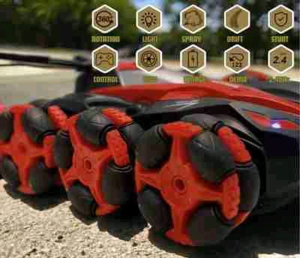 Patna Toys RC Car, Radio Controled Car, Remote Control Cars for Boys Rc Stunt Cars Led 2.4 Ghz Indoor Outdoor Transform Double Sided Car with 360 Flips Rotating Rc Crawler Wheels (Red)