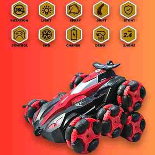 Patna Toys RC Car, Radio Controled Car, Remote Control Cars for Boys Rc Stunt Cars Led 2.4 Ghz Indoor Outdoor Transform Double Sided Car with 360 Flips Rotating Rc Crawler Wheels (Red)