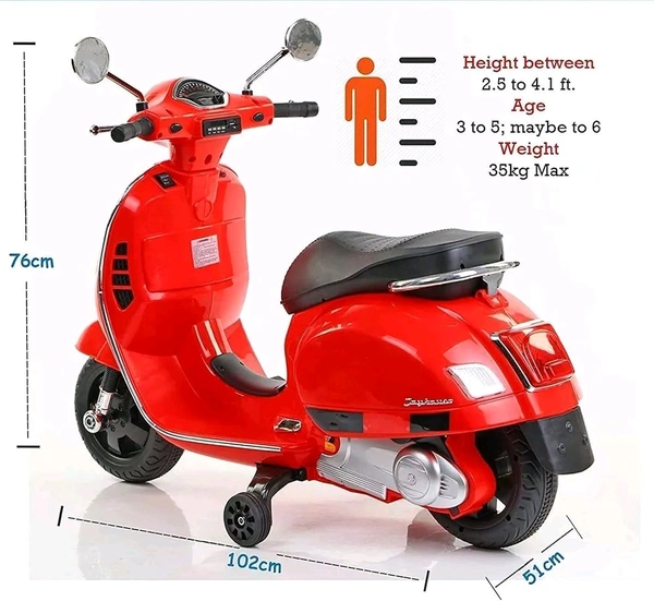 HOT GARAGE Hot Garage Rideon Vespa Scooty with Rechargeable Battery Operated Ride On for Kids |Electric Bike for Children [3 to 8 Years, Large] (red)
