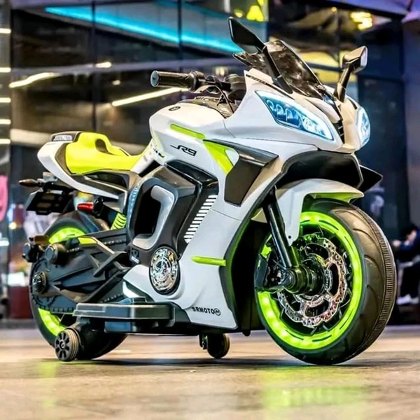 HOT GARAGE Hot Garage R9 Rechargeable PL 6655 12V Battery Operated Ride On Bike for Kids, Fun Electric Bike for Outdoor Adventures | Safe and Fun Kids' Ride-On Toy |1 to 12 Years Green & White Jumbo Size 