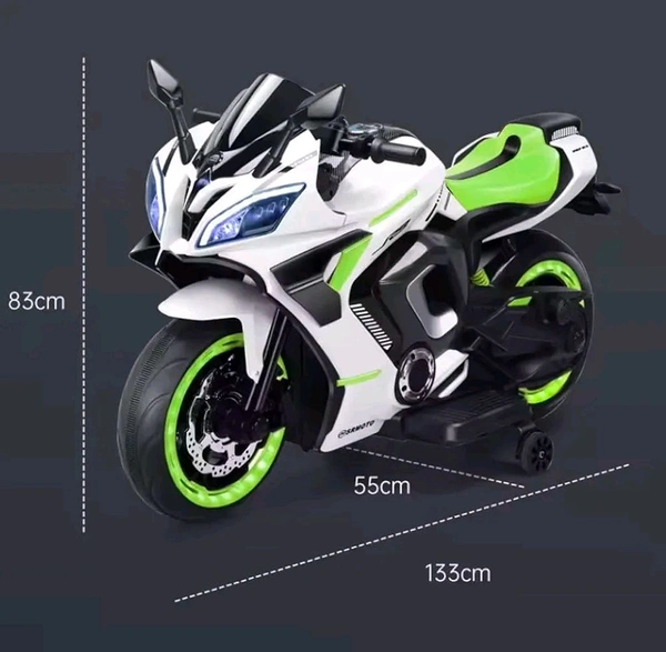 HOT GARAGE Hot Garage R9 Rechargeable PL 6655 12V Battery Operated Ride On Bike for Kids, Fun Electric Bike for Outdoor Adventures | Safe and Fun Kids' Ride-On Toy |1 to 12 Years Green & White Jumbo Size 