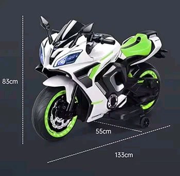 HOT GARAGE Hot Garage R9 Rechargeable PL 6655 12V Battery Operated Ride On Bike for Kids, Fun Electric Bike for Outdoor Adventures | Safe and Fun Kids' Ride-On Toy |1 to 12 Years Green & White Jumbo Size 
