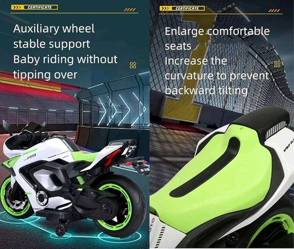 HOT GARAGE Hot Garage R9 Rechargeable PL 6655 12V Battery Operated Ride On Bike for Kids, Fun Electric Bike for Outdoor Adventures | Safe and Fun Kids' Ride-On Toy |1 to 12 Years Green & White Jumbo Size 