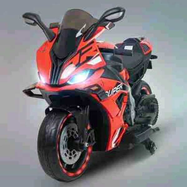 Hot Garage Super Bike | Biggest Bike | 12V/8AH Battery | 45W Two Motors | Hand Accelerator | USB/MP3 | English Rhymes | LED Lit Wheels | English Music | BIS Certified | (Red) (3-12 Years)
