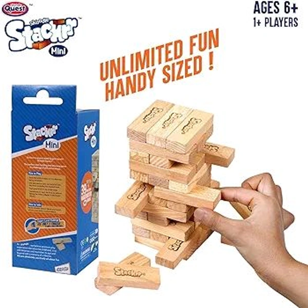 SKOODLE Stackrr Tumbling Tower Game with 39 Precision Wooden Blocks of Premium Beachwood, Fun Game for Adults and Kids, 1 or More Players (Mini)
