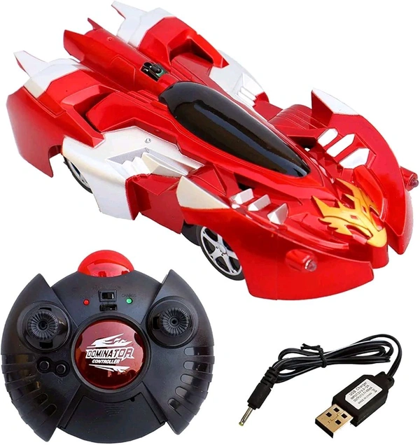 Patna Toys Gravity Defying RC Car Wall Climbing Remote Control Anti Ceiling Racing Toy, Dual Mode 360° Rotating LED Head RC Stunt Car (RED)
