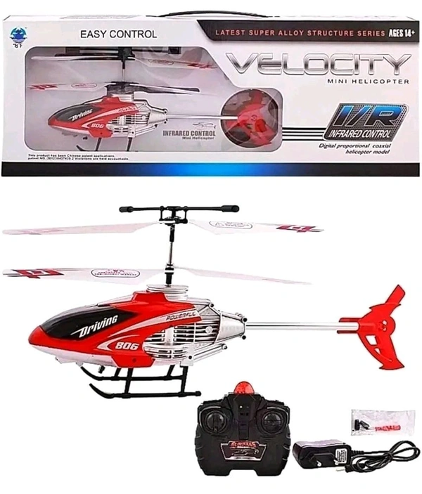 Patna Toys Remote Control Velocity Flying Helicopter with Unbreakable Blades, Infrared Sensors & Light, 2D/2.5D Transmitter Chargeable Helicopter Toy for Kids
