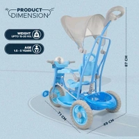 DASH Dash Vega Kids Musical Tricycle with Rear Storage Basket, Foot Rest, Back Support, Adjustable Canopy & Parent Control Push Handle, Capacity Upto 20 kg for Kids (1 to 4 Years, Blue)