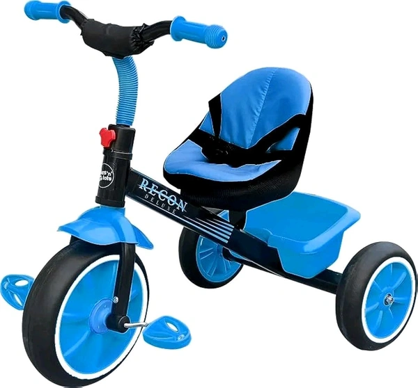 Patna Toys Tricycle with Cushioned Seat, Storage Basket and Safety Belt for Toddlers (Blue)
