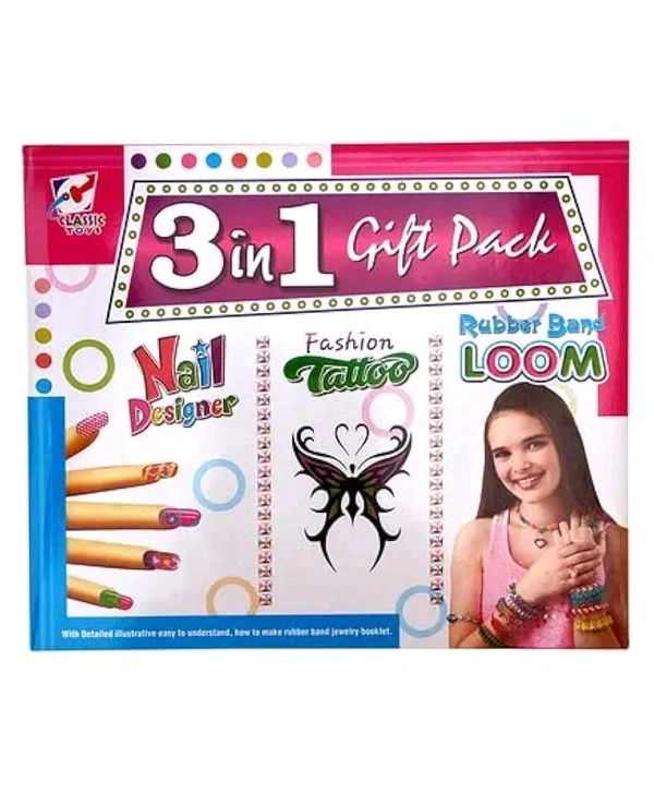 3 In 1 Gift Pack Nail Designer , Fashion Tattoo And Rubber Band Loom