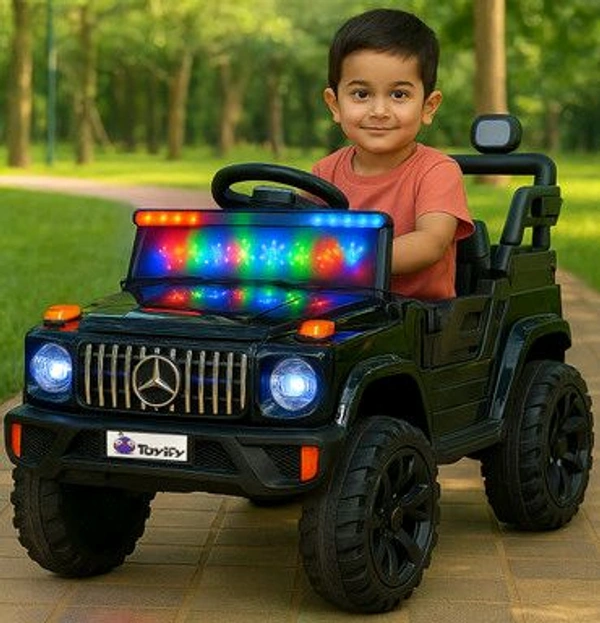 Hot Garage Battery Jeep for Kids 1 to 6 Years | Driving Electric Car Toy Ride on 4x4 Motors | Loading Capacity of 50 Kg | Bluetooth Music Player | Battery Car - Remote Control Manual Steering Drive (Black)
