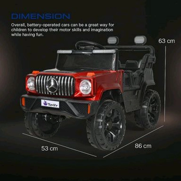 Hot Garage Battery Jeep for Kids 1 to 6 Years | Driving Electric Car Toy Ride on 4x4 Motors | Loading Capacity of 50 Kg | Bluetooth Music Player | Battery Car - Remote Control Manual Steering Drive (Red)