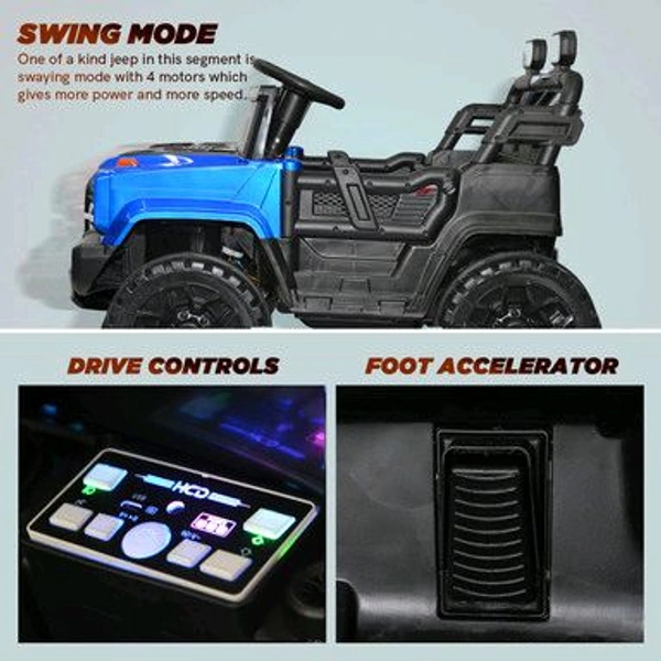 Hot Garage Battery Jeep for Kids 1 to 6 Years | Driving Electric Car Toy Ride on 4x4 Motors | Loading Capacity of 50 Kg | Bluetooth Music Player | Battery Car - Remote Control Manual Steering Drive (Blue)