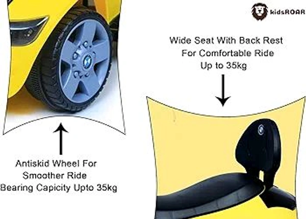 Hot Garage Kids car Battery Operated with USB & Bluetooth Support Music System | Electric Car for Kids Foot Accelerator | Without Remote Control | for 1 Year to 5 Year Kids | Best Gifting Item (Yellow)