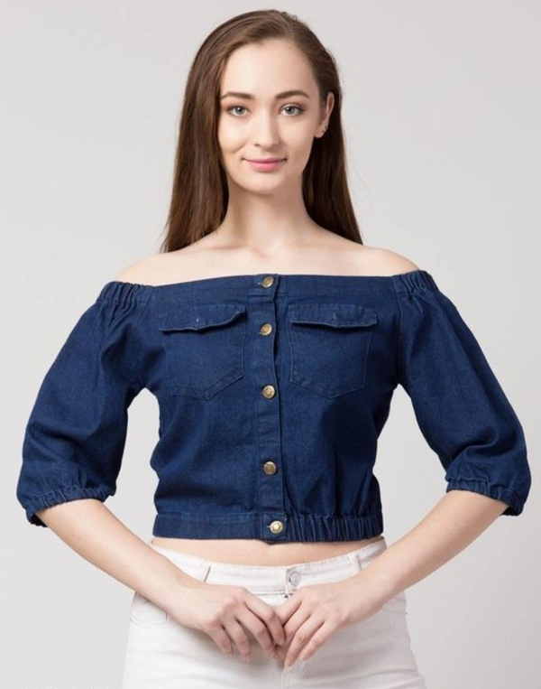 Stylish Women's Denim Top - M, Dark Blue