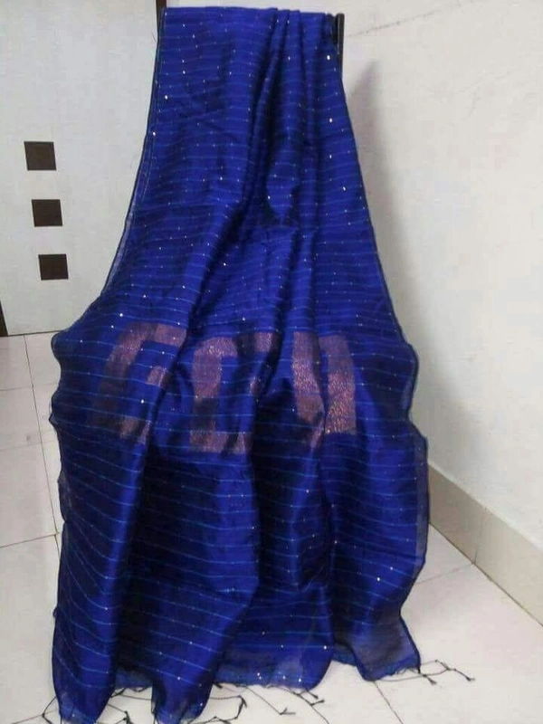 Jia Printed Cotton Silk Sarees - Blue, Free Size