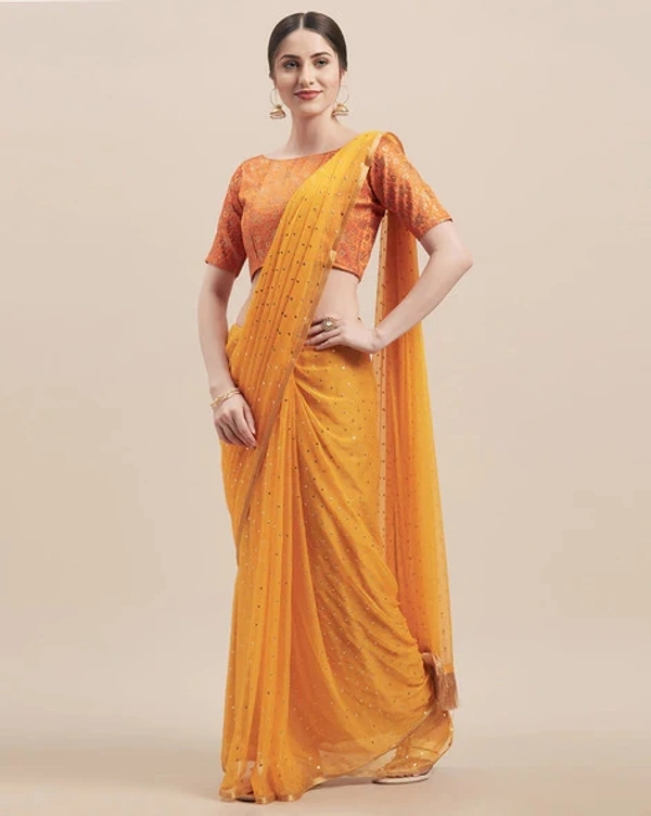 GoSriki Chiffon Embellished Saree - Free Size, Yellow