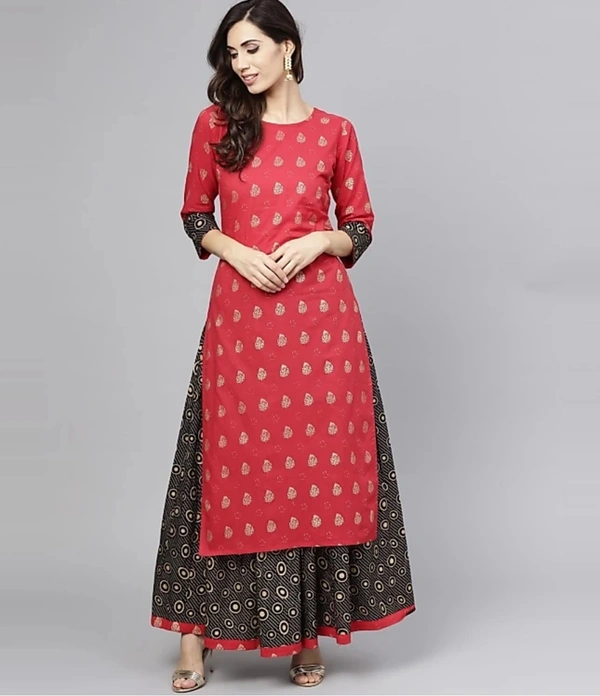 Women's Printed Rayon Kurta set with Skirt - S