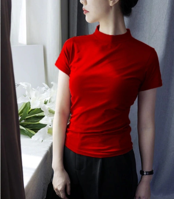 Lime Plain Slim FIT TOP & T-Shirt for  Woman - XS, Red