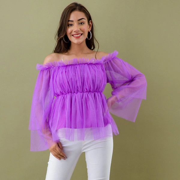 Women's Off Shoulder Net top - Purple, XS