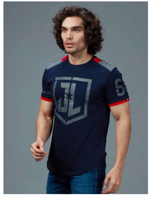 The Souled Store Justice League: Logo Drop Cut T-Shirt - Navy Blue, XS,S,M,L,XL,XXL