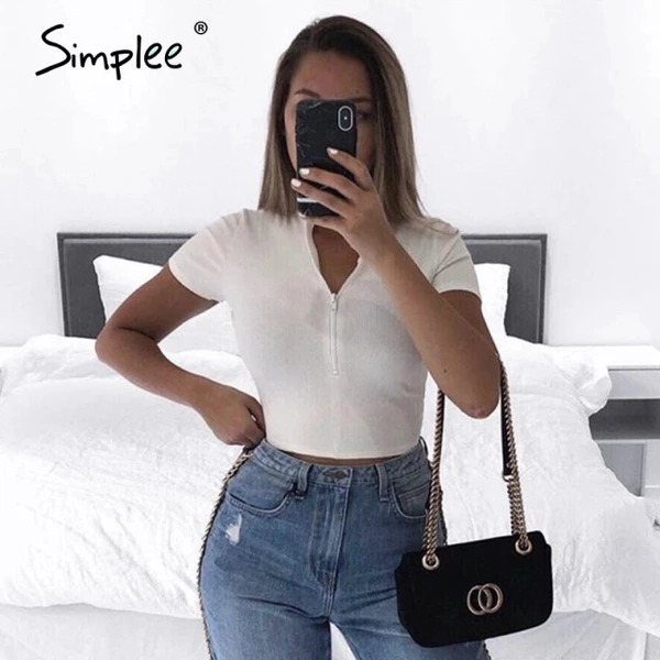 Mock-Neck Zip Half Placket Rib-Knit Top - Lycra, S (Bust Size: 30 in, Length Size: 18 in) 