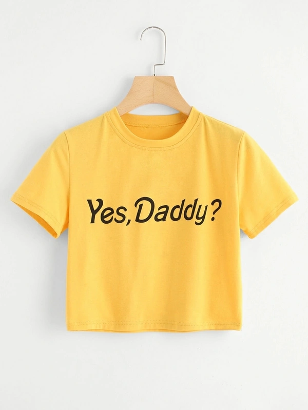 Yes Daddy Graphic Cropped Tee - cotton, M (Bust Size: 36 in, Length Size: 16 in) 