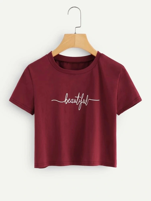 Letter Print Tee - cotton, S (Bust Size: 34 in, Length Size: 16 in) 