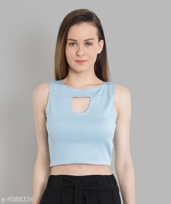 Ribbed Cut Out Fitted Crop Top - Viscose, S (Bust Size: 34 in) 