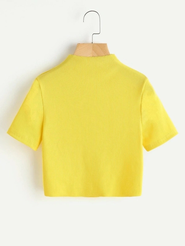 Ribbed High Neck Cropped Tee - cotton, XS (Bust Size: 32 in) 