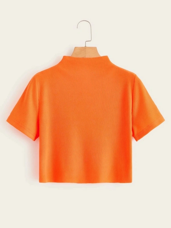 Ribbed High Neck Cropped Tee - cotton, XS (Bust Size: 32 in) 