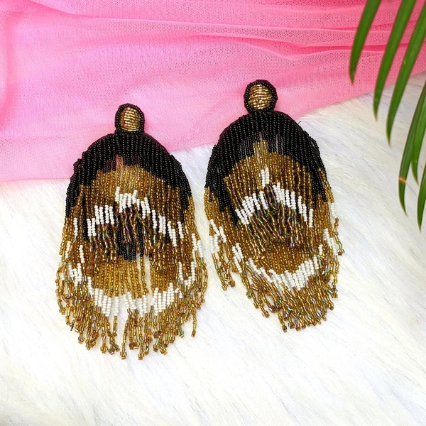 Handmade Black And Golden Tassel Earrings 