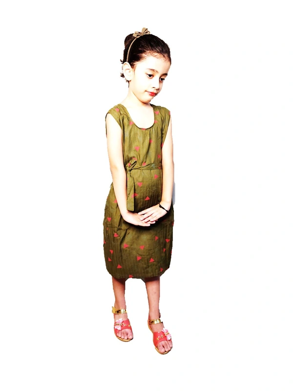 Moms Kurtiz Trandy Girl One Piece  Dress - Olive, 4_5yrs