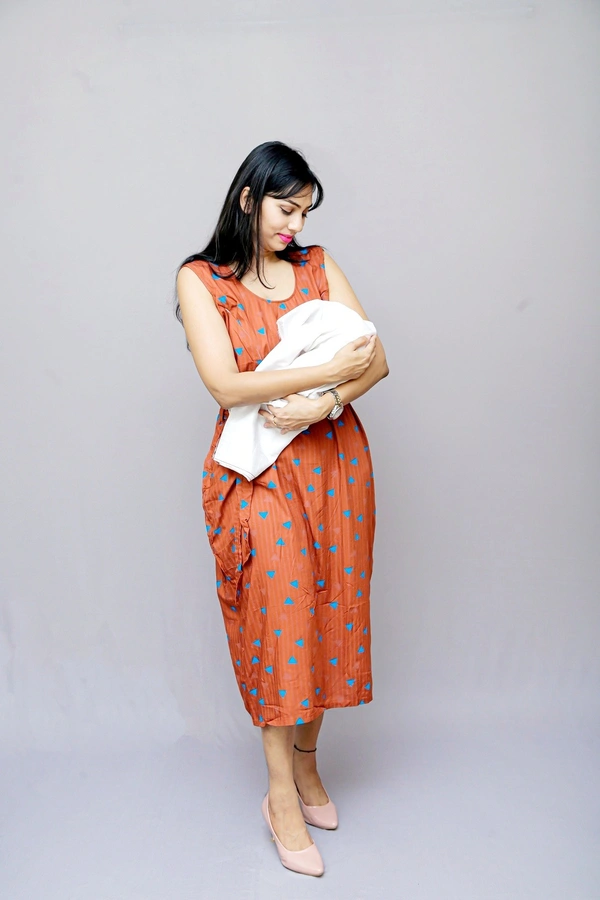 Mom's Kurtiz by Neil Maternity Western Style Dress  - Brown, 42, Premium Quality Rayon Cotton