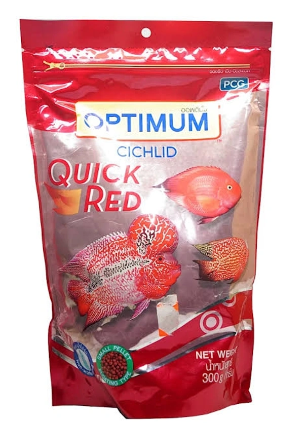 OPTIMUM QUICK RED FISH FOOD | SUITABLE FOR ALL CICHLID AND HORN FISH | LARGE PELLET - 300 GM