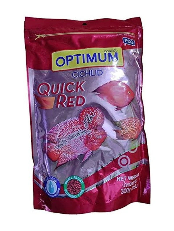 OPTIMUM QUICK RED FISH FOOD | SUITABLE FOR ALL CICHLID AND HORN FISH | LARGE PELLET - 300 GM