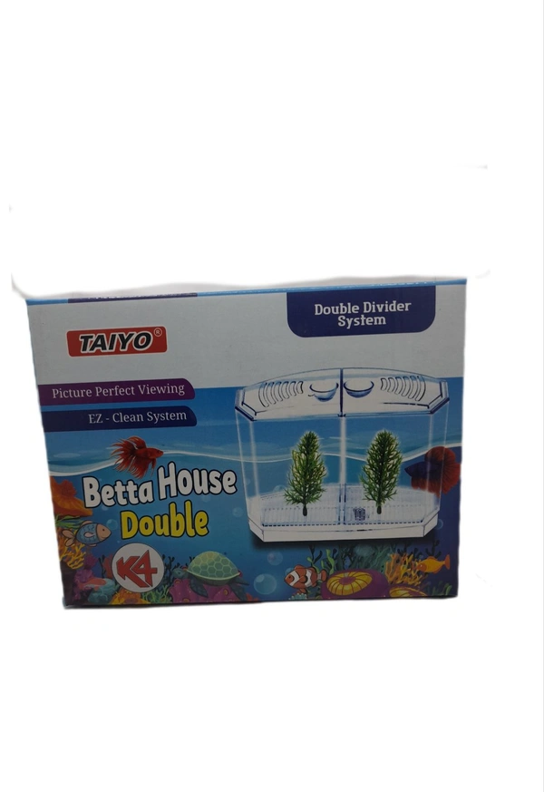 Taiyo Double House Betta/Fighter Fish Tank|Acrylic|With LED Light - Purple, 1.5 Litre