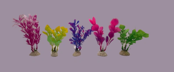 Aquarium Decorative Artificial Mini Plastic Plant| 5 Pieces| Height: 4 Inch - 4 Inch