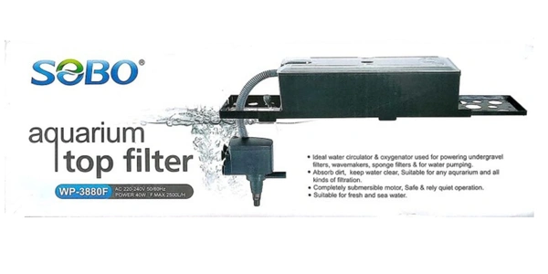 SOBO Top Filter WP-3880F For Aquarium|P: 40 Watt, F: 2500L/H|Free Sponge - WP-3880F/40W